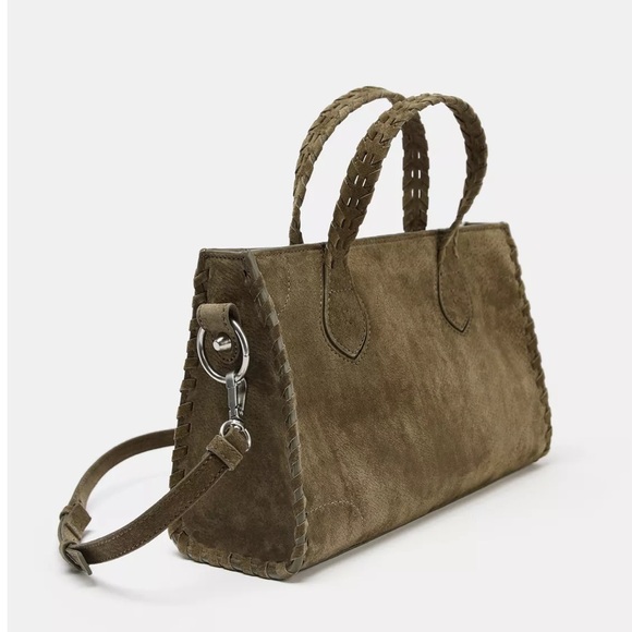 Zara Handbags - Zara NWT 100% genuine suede leather stitch handbag purse, detachable crossbody